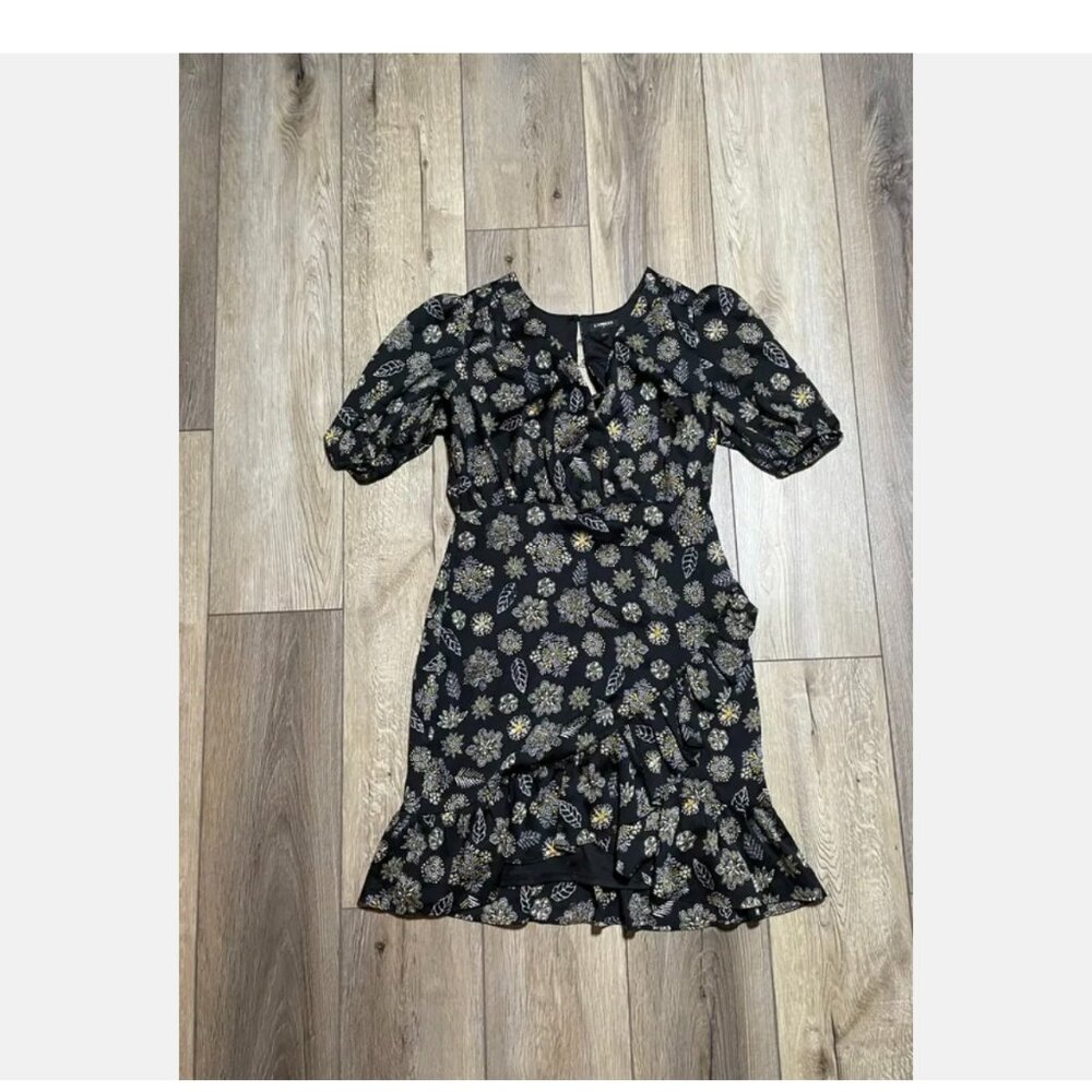 Express Sz S Gorgeous Floral Print Dress Faux Wrap Surplice Upper